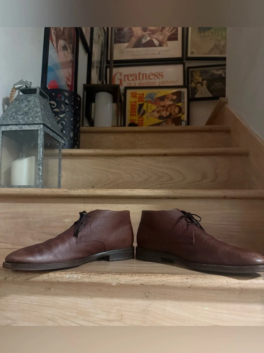 Ferragamo Men’s Pebble Grain Leather Ankle Boots (Tobacco, M-10US)